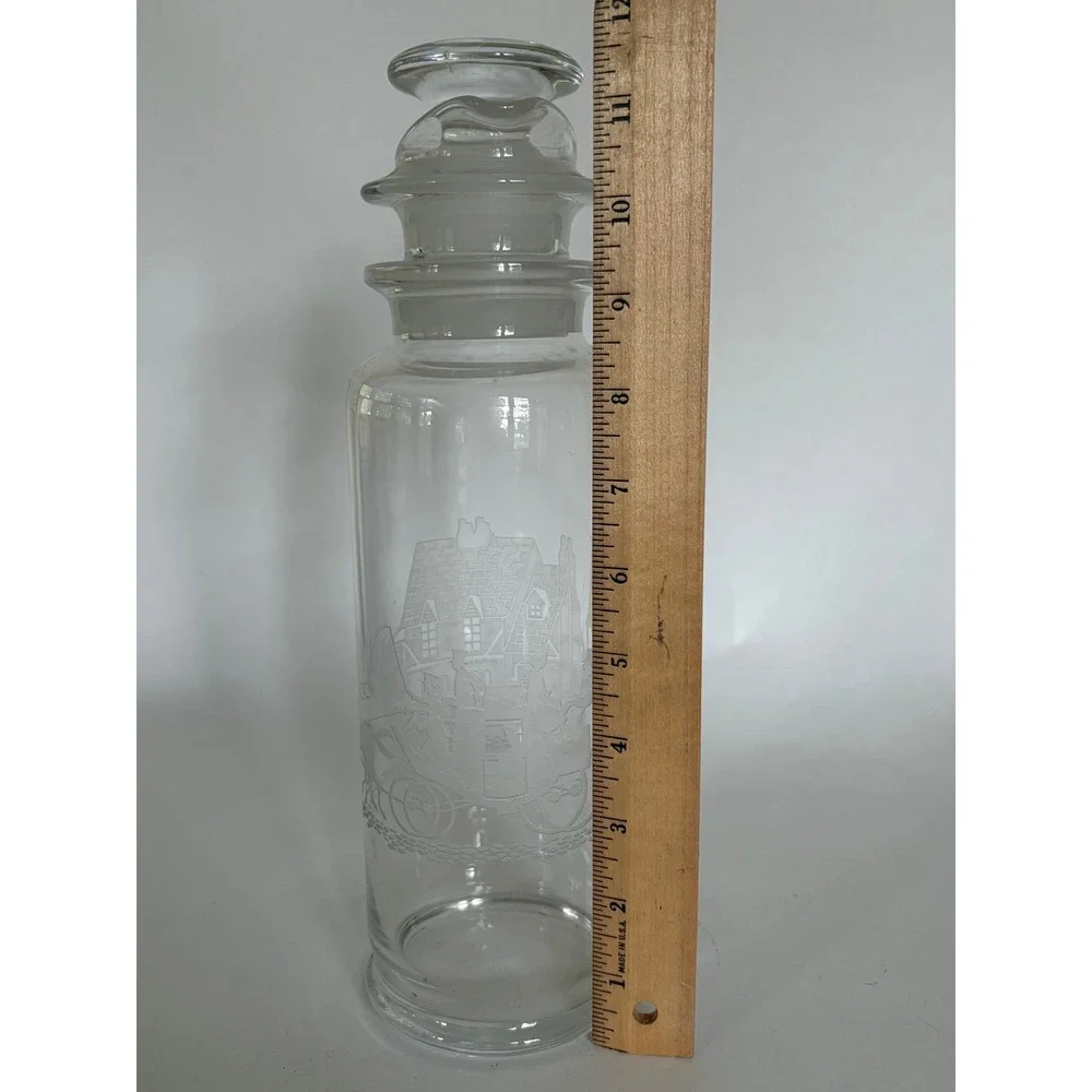 Etched Cut Heisey Glass Cocktail Shaker Stagecoach Inn Pitcher 3 Pieces